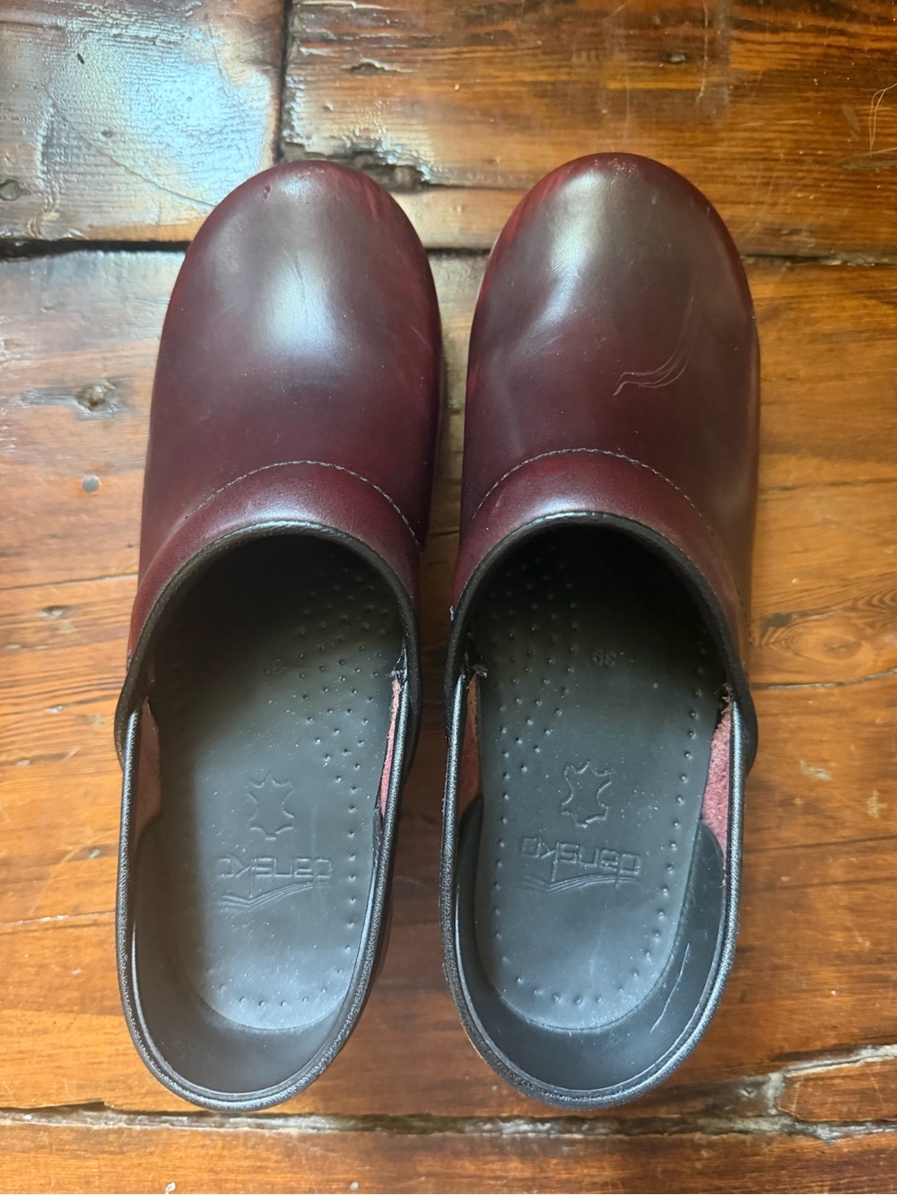 Professional Women's Burgundy Leather Clog Mule - Cushioned Slip-On